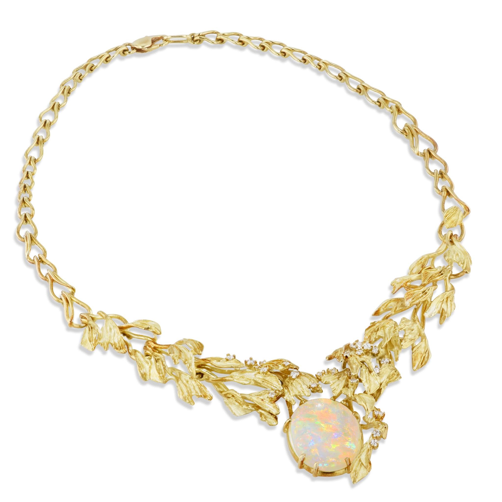 Australian Opal and Diamond Yellow Gold Estate Necklace Necklaces Estate &amp; Vintage