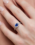 Royal Blue Oval Sapphire Pave Diamond White Gold Ring Rings H&H Jewels