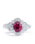 Thai Oval Ruby Diamond Pave Platinum Ring Rings H&H Jewels