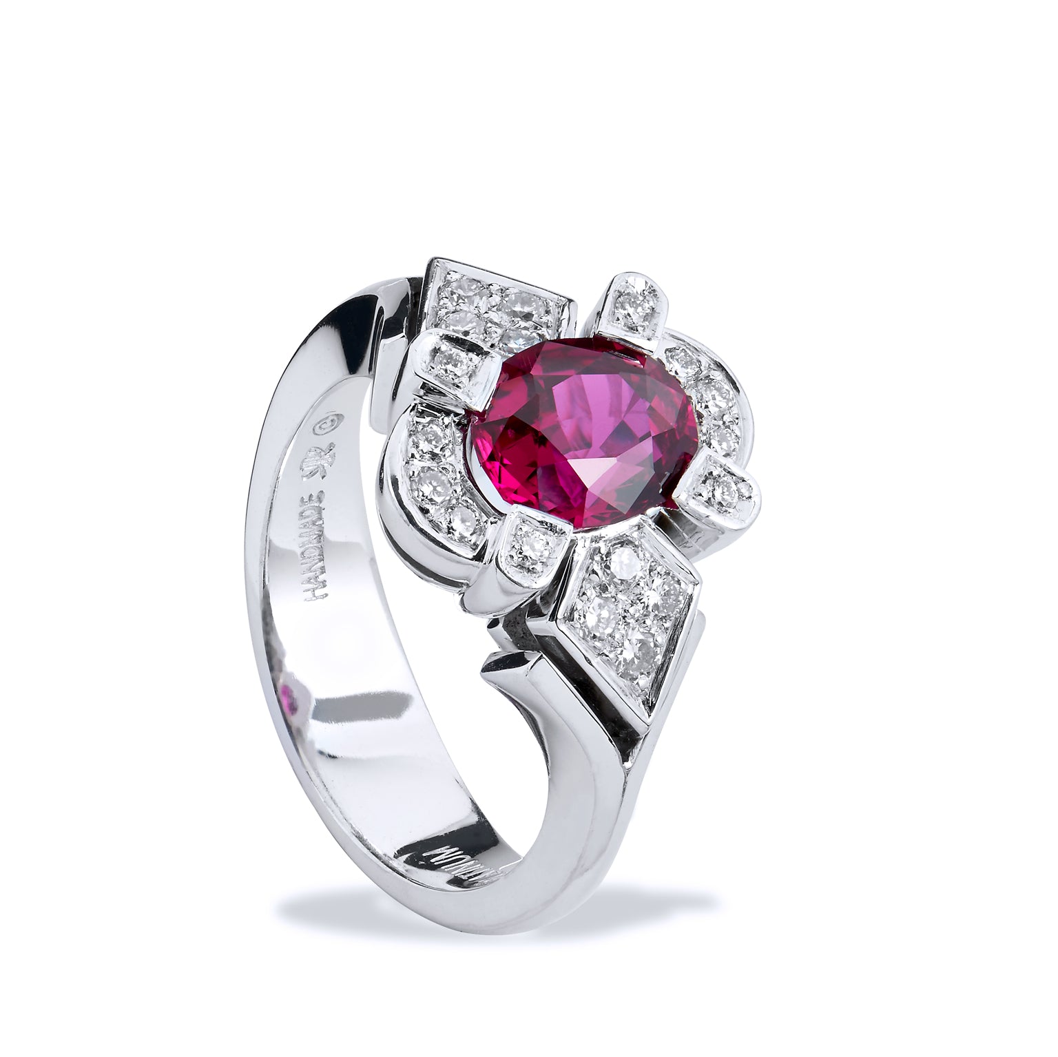 Thai Oval Ruby Diamond Pave Platinum Ring Rings H&amp;H Jewels