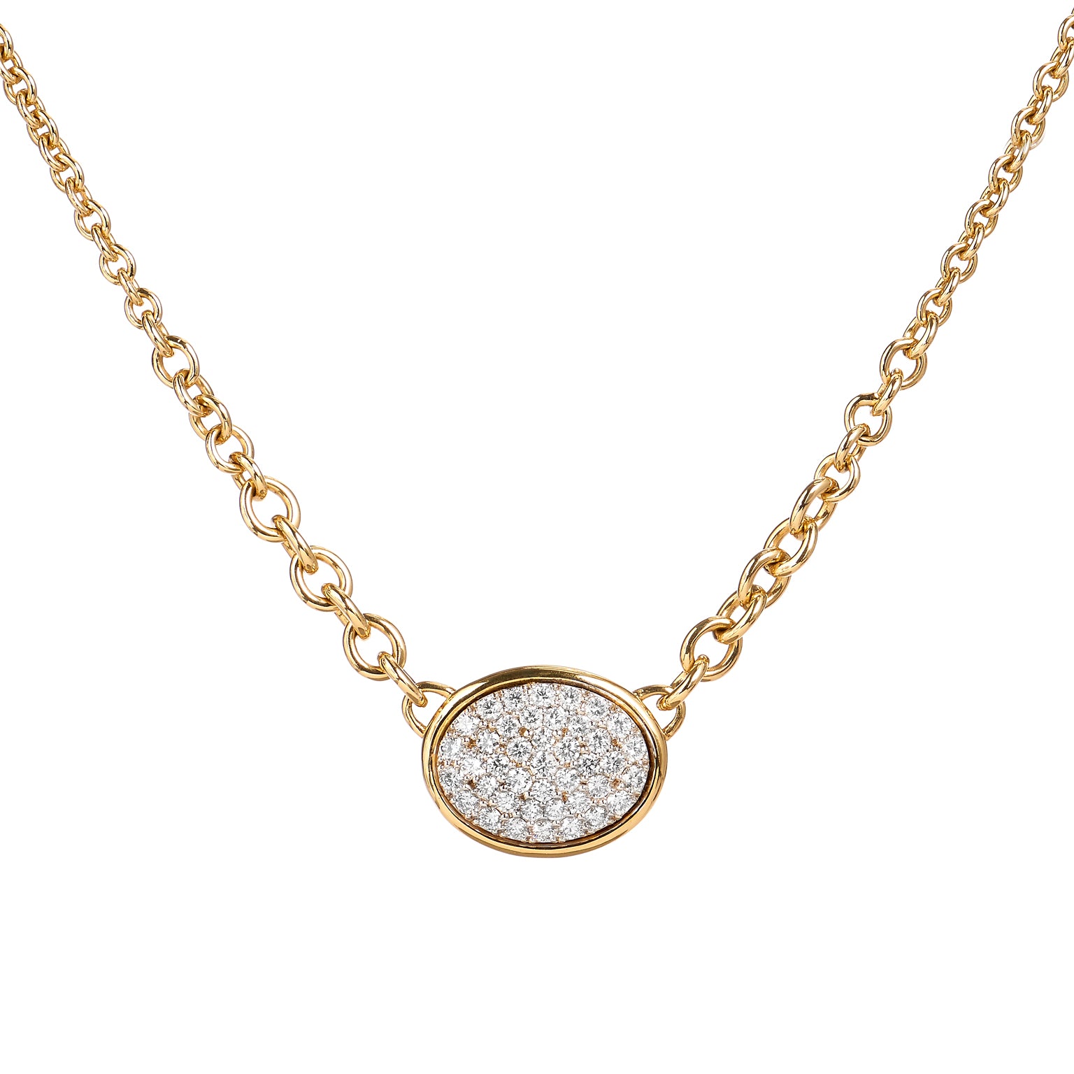 Oval Shape Pave Diamond Necklace Necklaces Curated by H