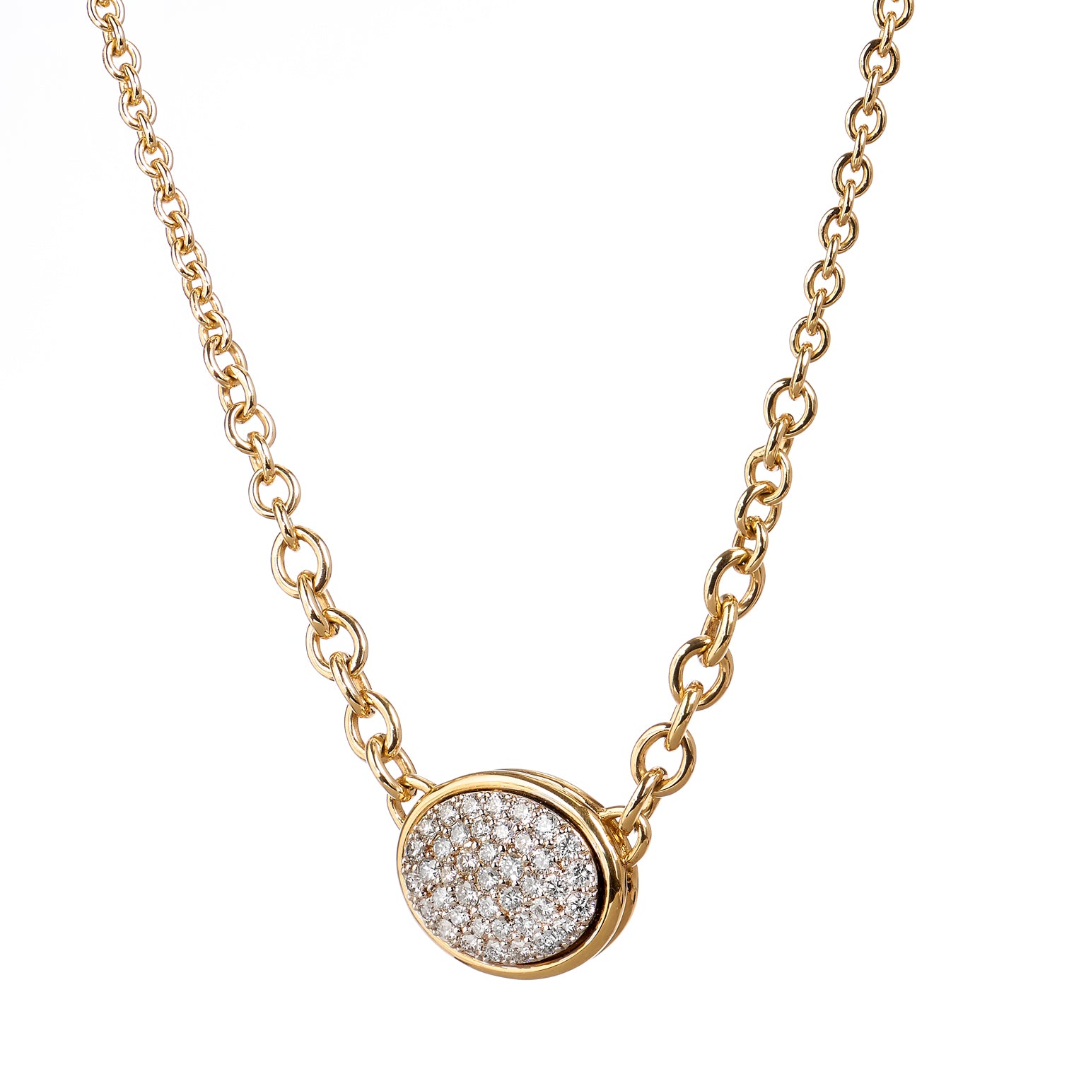 Oval Shape Pave Diamond Necklace Necklaces Curated by H