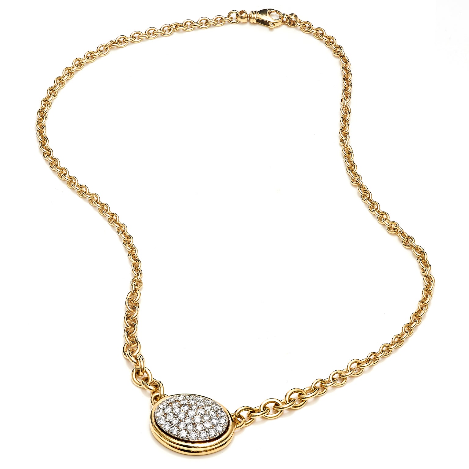 Oval Shape Pave Diamond Necklace Necklaces Curated by H