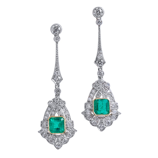 Art Deco Emerald Pave Diamond Earrings Earrings Curated by H