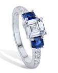 1.02ct Emerald Cut Diamond Engagement Ring with Sapphire Side Stones Engagement Rings H&H Jewels