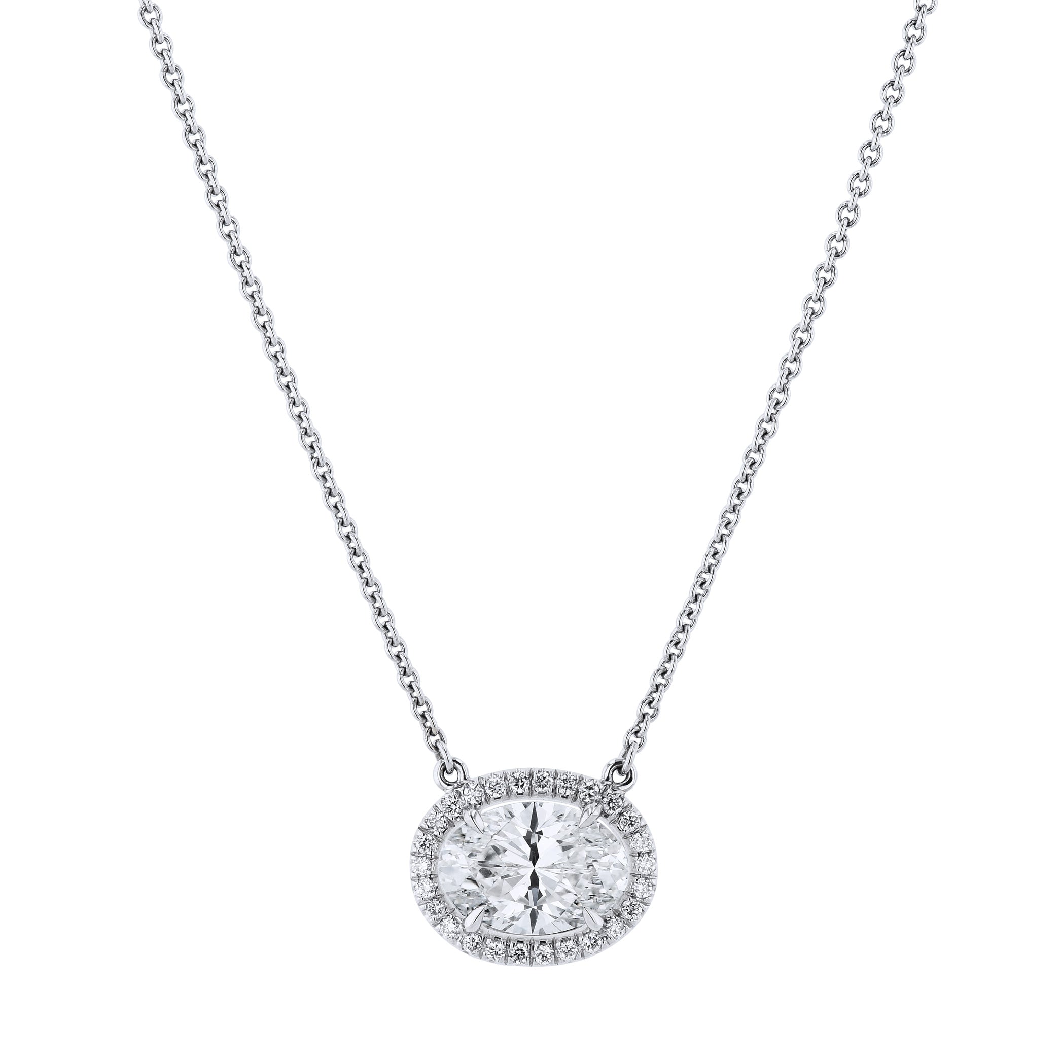 White Gold Oval Diamond Pave Pendant Necklace Necklaces H&amp;H Jewels