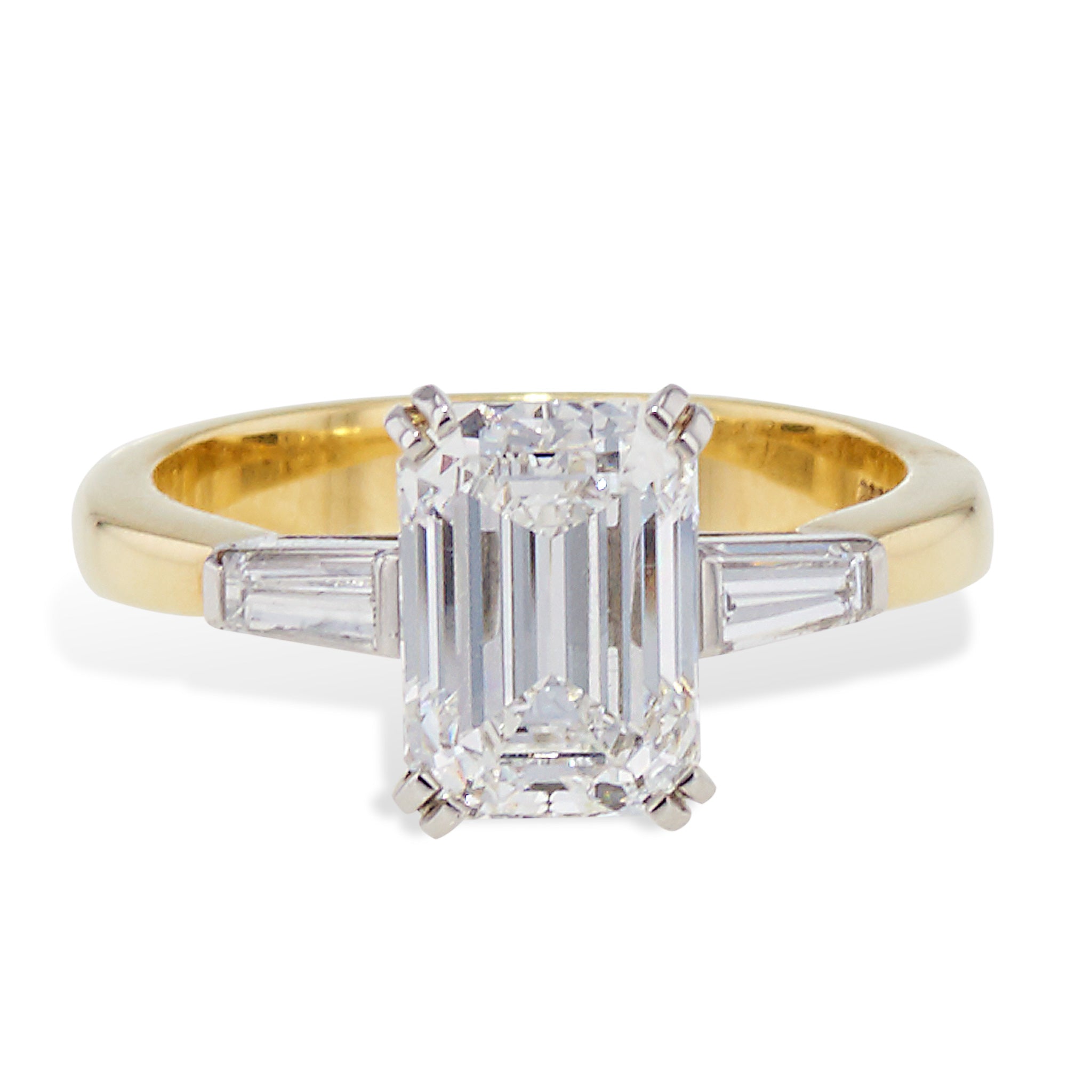 Tiffany &amp; Co Circa 1990 Yellow Gold and Platinum Emerald Cut Diamond Ring Engagement Rings Estate &amp; Vintage