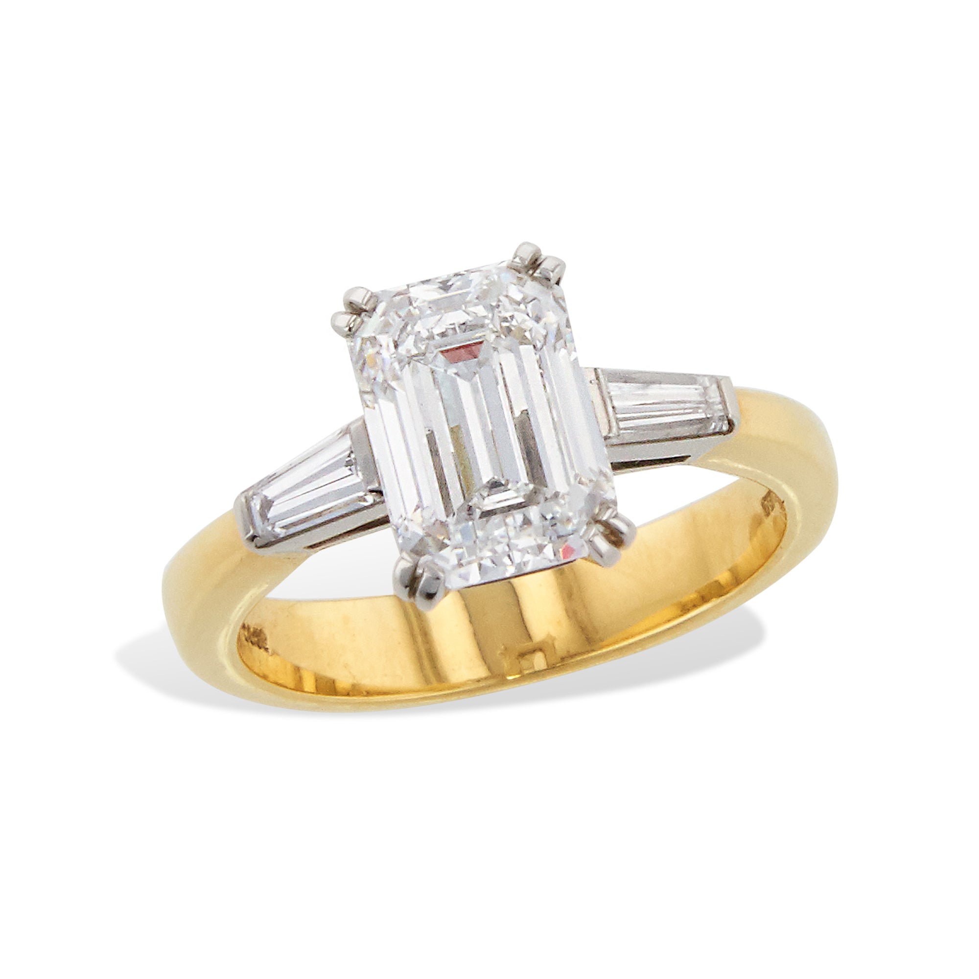 Tiffany & Co Circa 1990 Yellow Gold and Platinum Emerald Cut Diamond Ring Engagement Rings Estate & Vintage