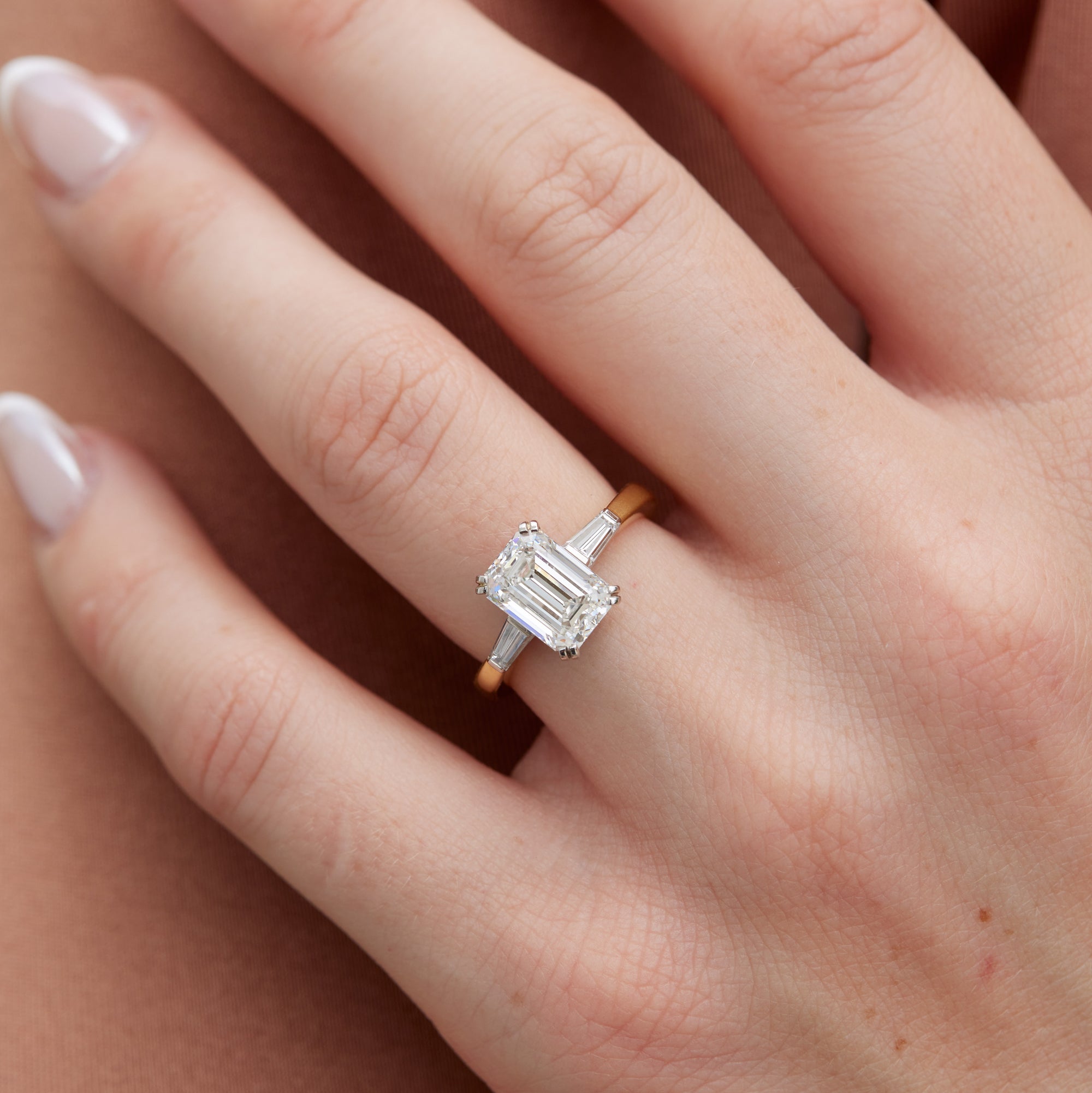 Tiffany & Co Circa 1990 Yellow Gold and Platinum Emerald Cut Diamond Ring Engagement Rings Estate & Vintage