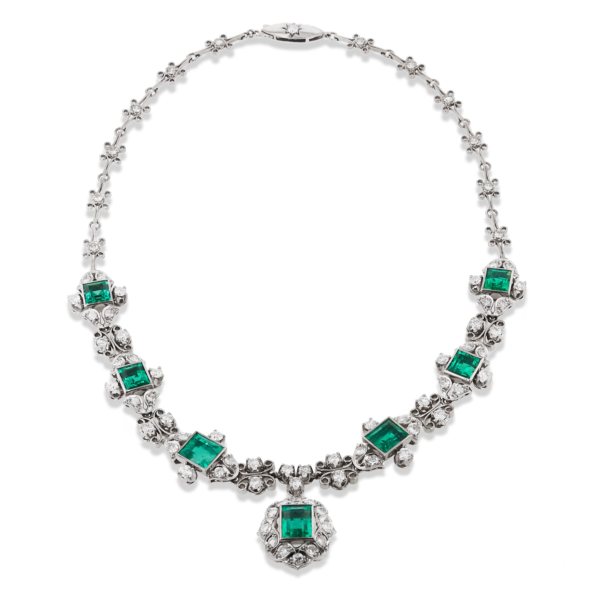 Rare Emerald and Old European Cut Diamond Necklace Necklaces Estate &amp; Vintage