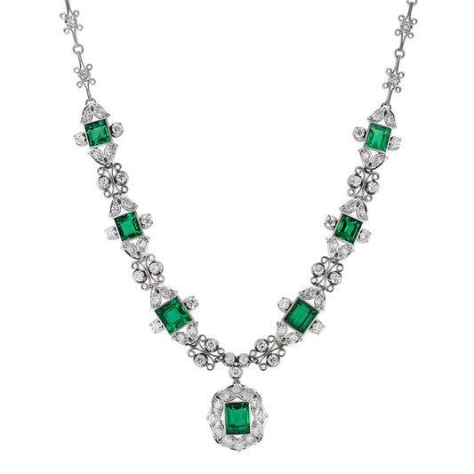 Rare Emerald and Old European Cut Diamond Necklace Necklaces Estate & Vintage