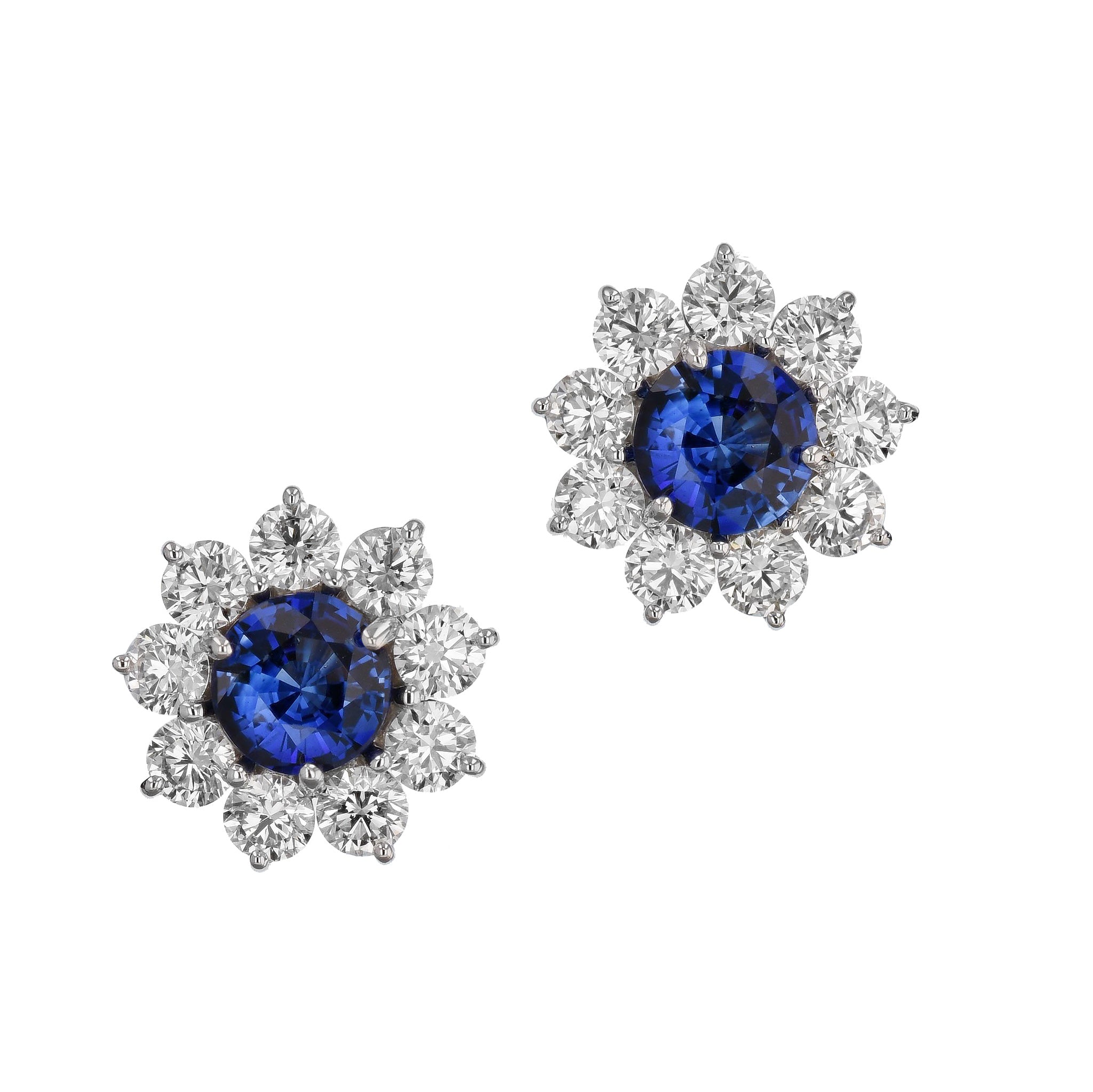 Fine Blue Sapphire and Diamond Stud Earrings Earrings H&H Jewels