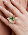Rose Gold Diamond and Emerald Flower Ring Rings Curated by H