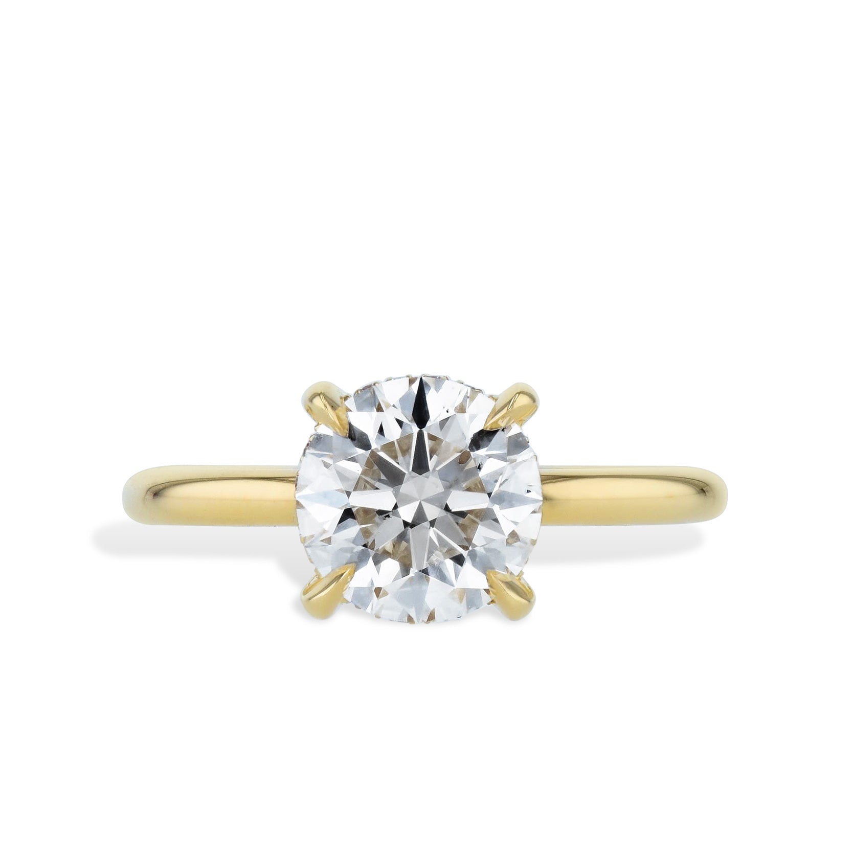 2.09 Carat Round Diamond Yellow Gold Engagement Ring Rings H&H Jewels