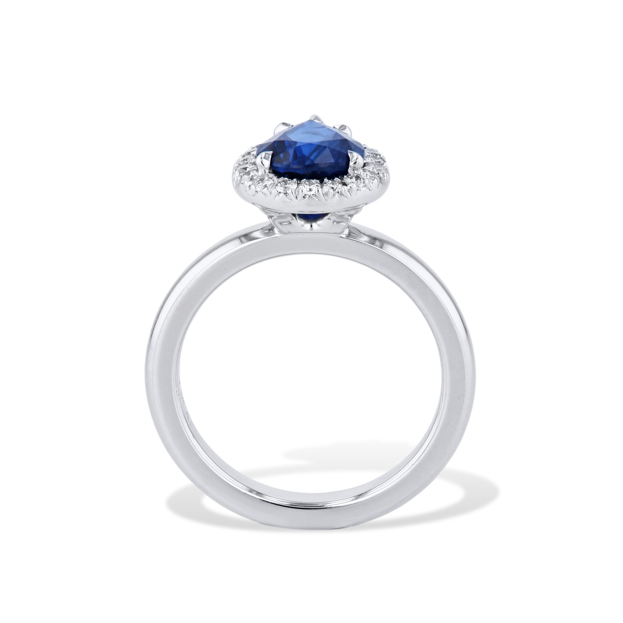 Royal Blue Pear Shaped Sapphire Pave Diamond Platinum Ring Rings H&H Jewels