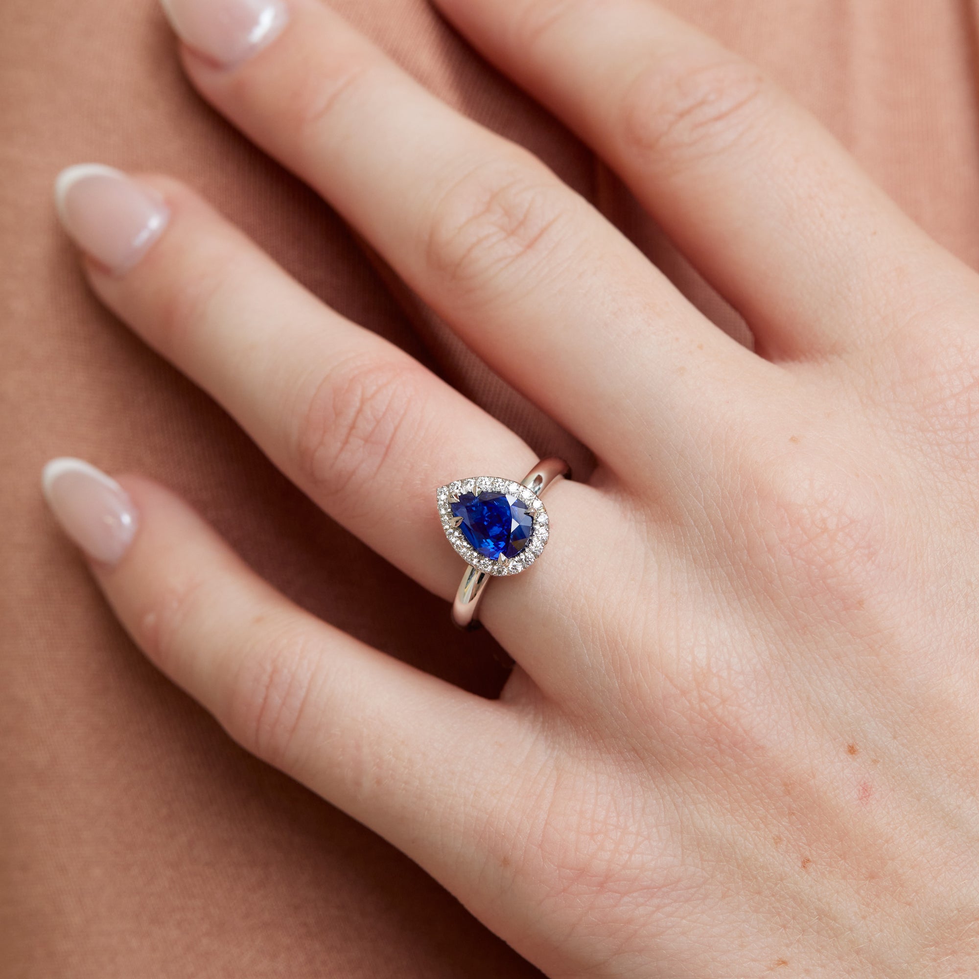 Royal Blue Pear Shaped Sapphire Pave Diamond Platinum Ring Rings H&H Jewels
