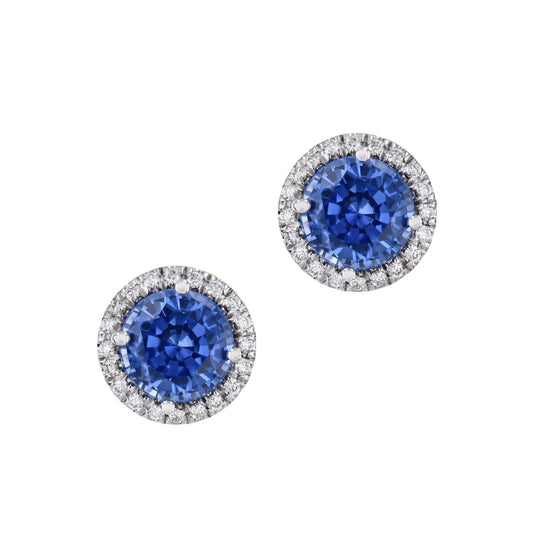 Cornflower Blue Sapphire Pave Diamond Stud Earrings Earrings H&H Jewels