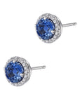 Cornflower Blue Sapphire Pave Diamond Stud Earrings Earrings H&H Jewels