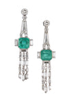 Platinum Diamond Deco Emerald Earrings Earrings Curated by H