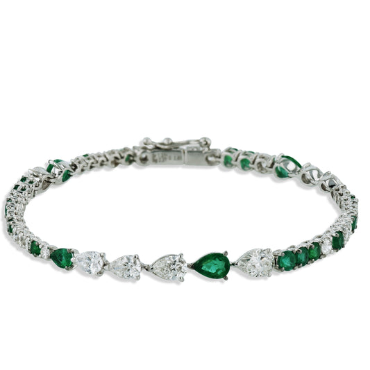 Diamond and Emerald 18K White Gold Bracelet Bracelets Curated by H