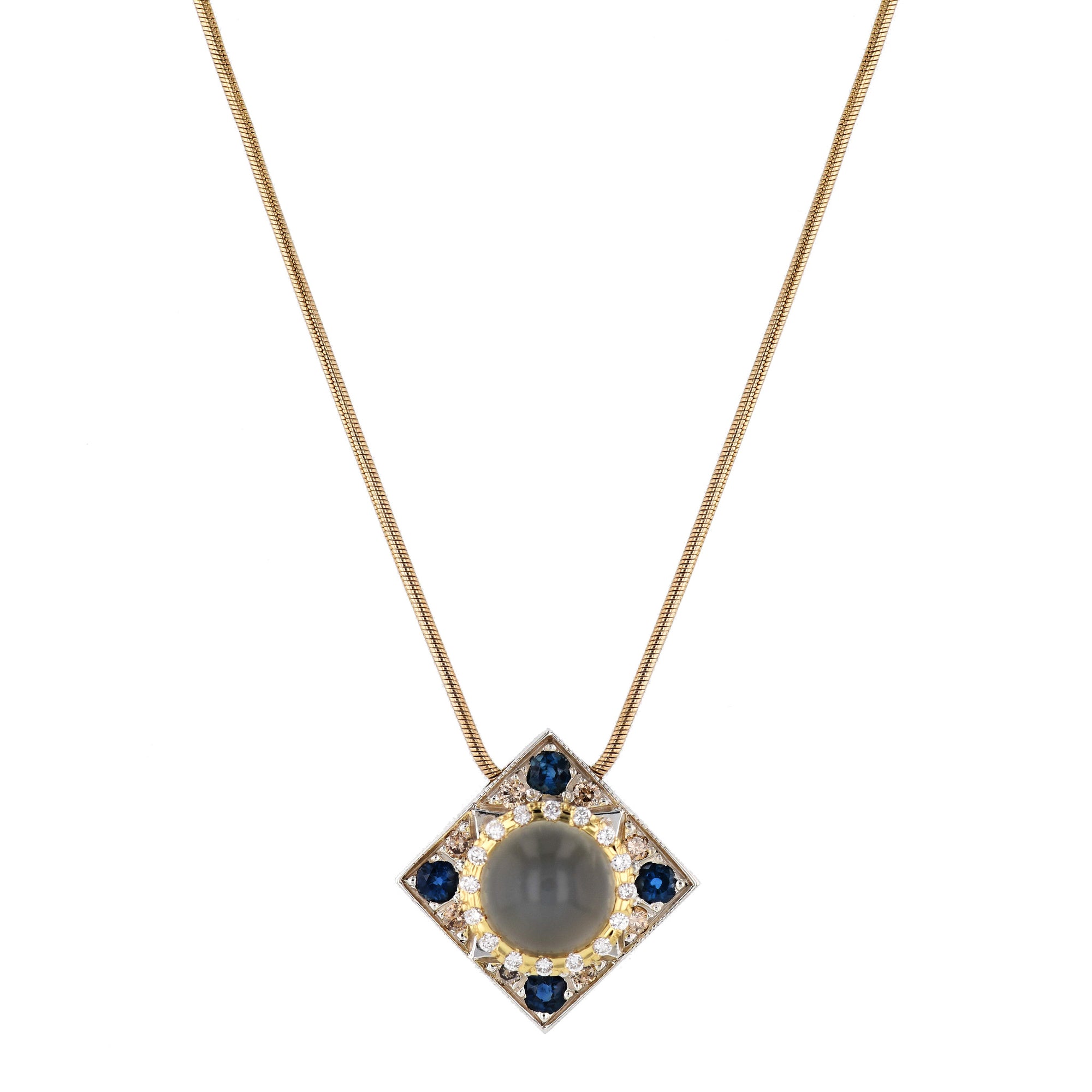 Moonstone Sapphire Diamond Estate Pendant Necklace Necklaces Estate & Vintage