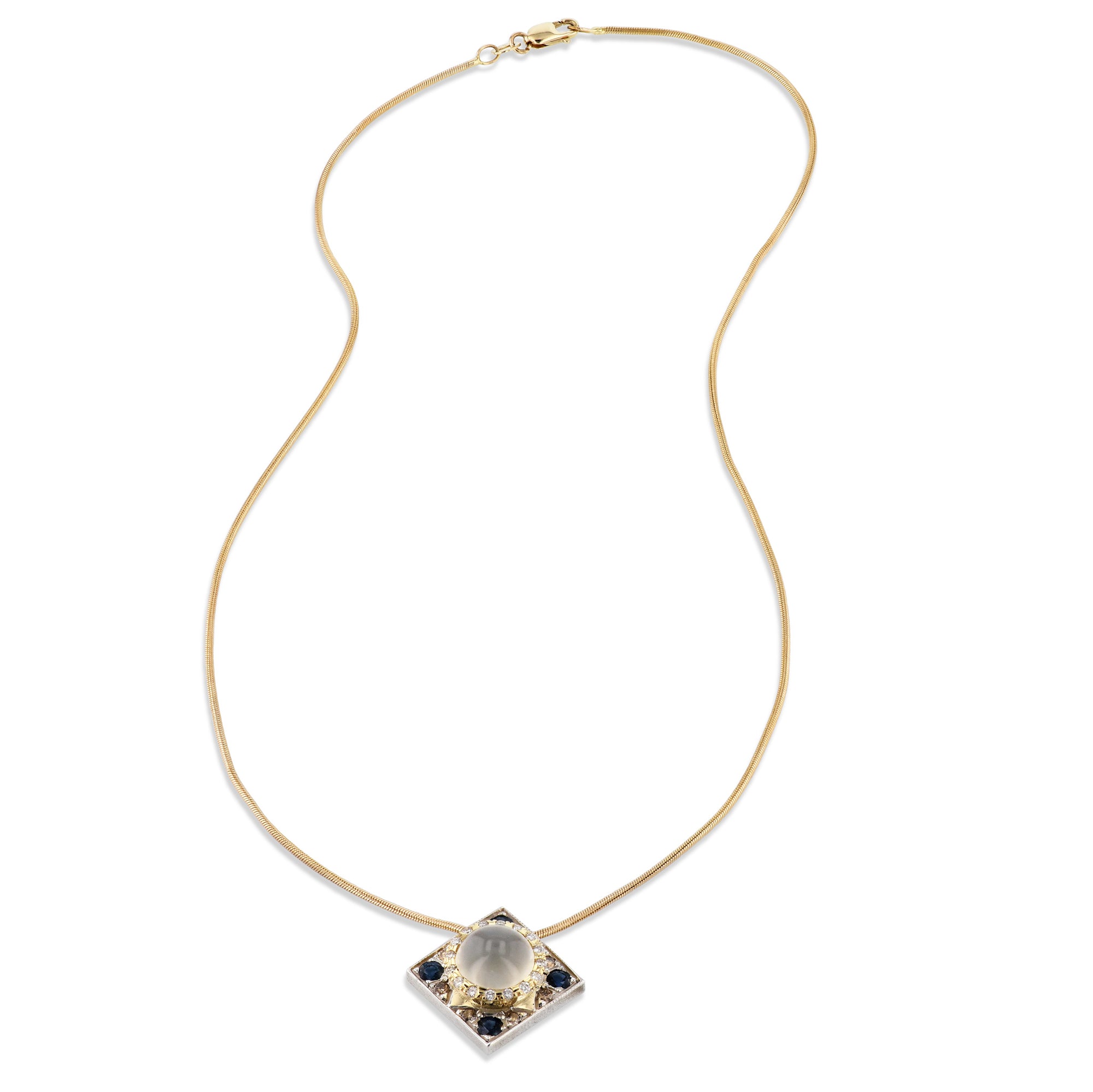 Moonstone Sapphire Diamond Estate Pendant Necklace Necklaces Estate & Vintage