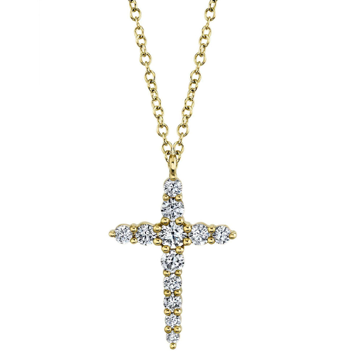 Yellow Gold Pave Diamond Cross Necklace Necklaces Shy Creation