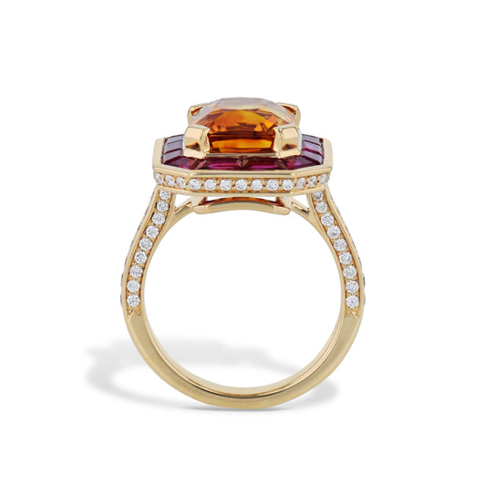 Yellow Sapphire Ruby Diamond 18K Yellow Gold Ring Rings Curated by H