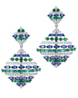 Sapphire Emerald and Diamond White Gold Drop Earrings Earrings Curated by H