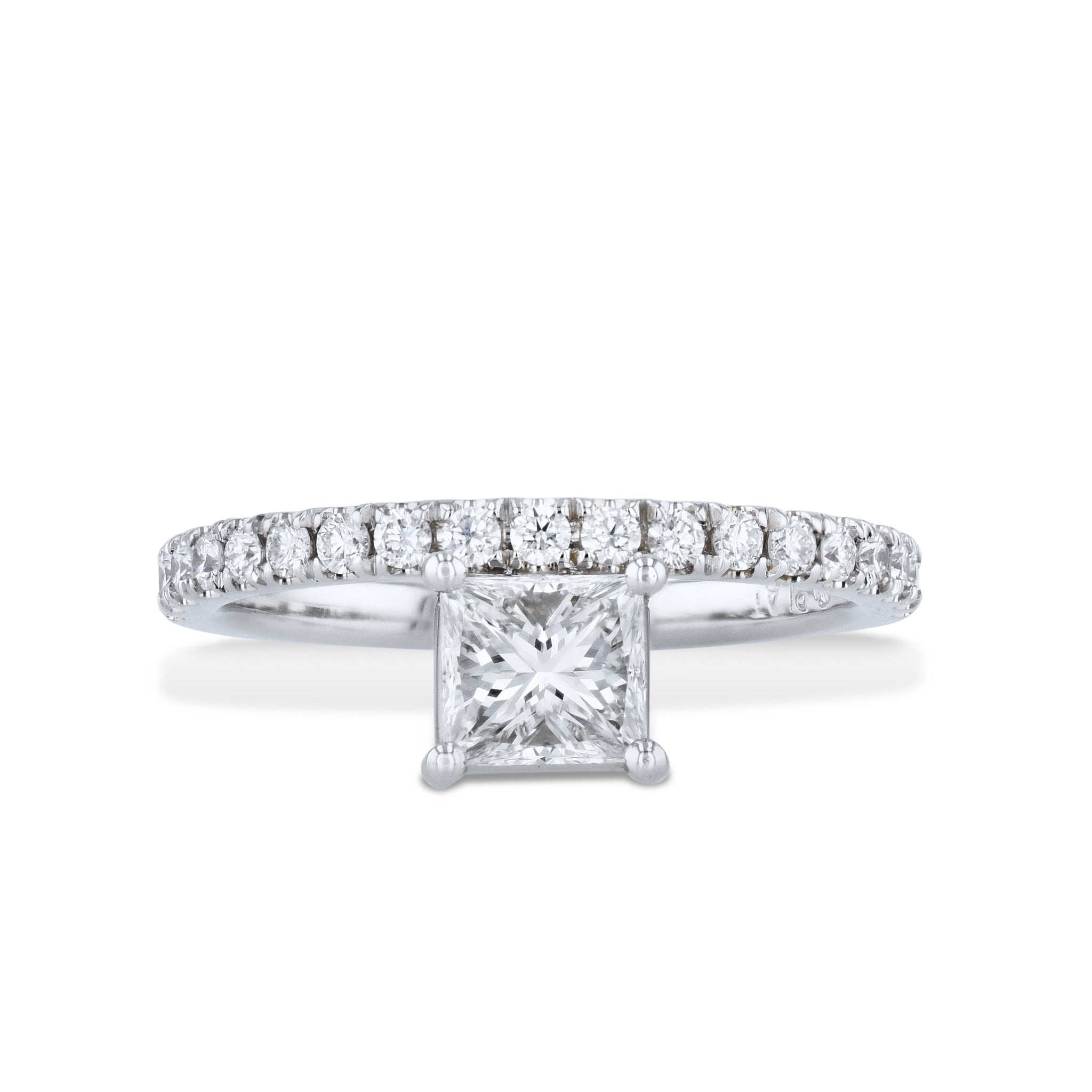 Diamond with Pave Band Platinum Engagement Ring Rings H&amp;H Jewels