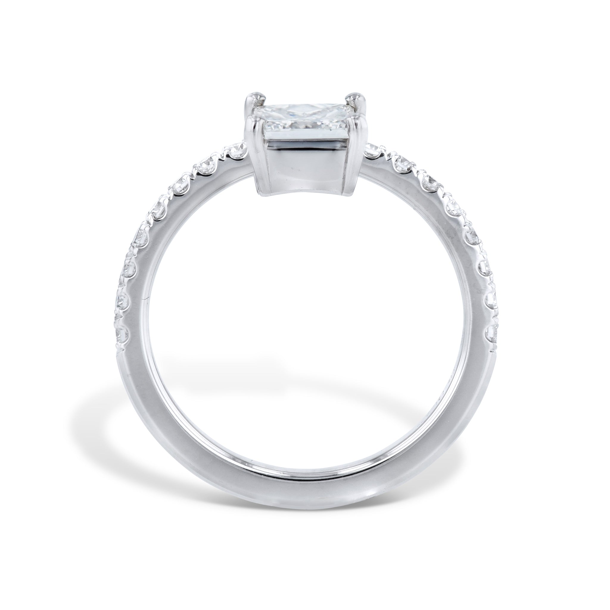 Diamond with Pave Band Platinum Engagement Ring Rings H&amp;H Jewels