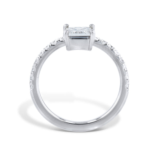 Diamond with Pave Band Platinum Engagement Ring Rings H&H Jewels