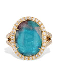 Oval Paraiba Tourmaline Cabochon Diamond Yellow Gold Ring Rings H&H Jewels