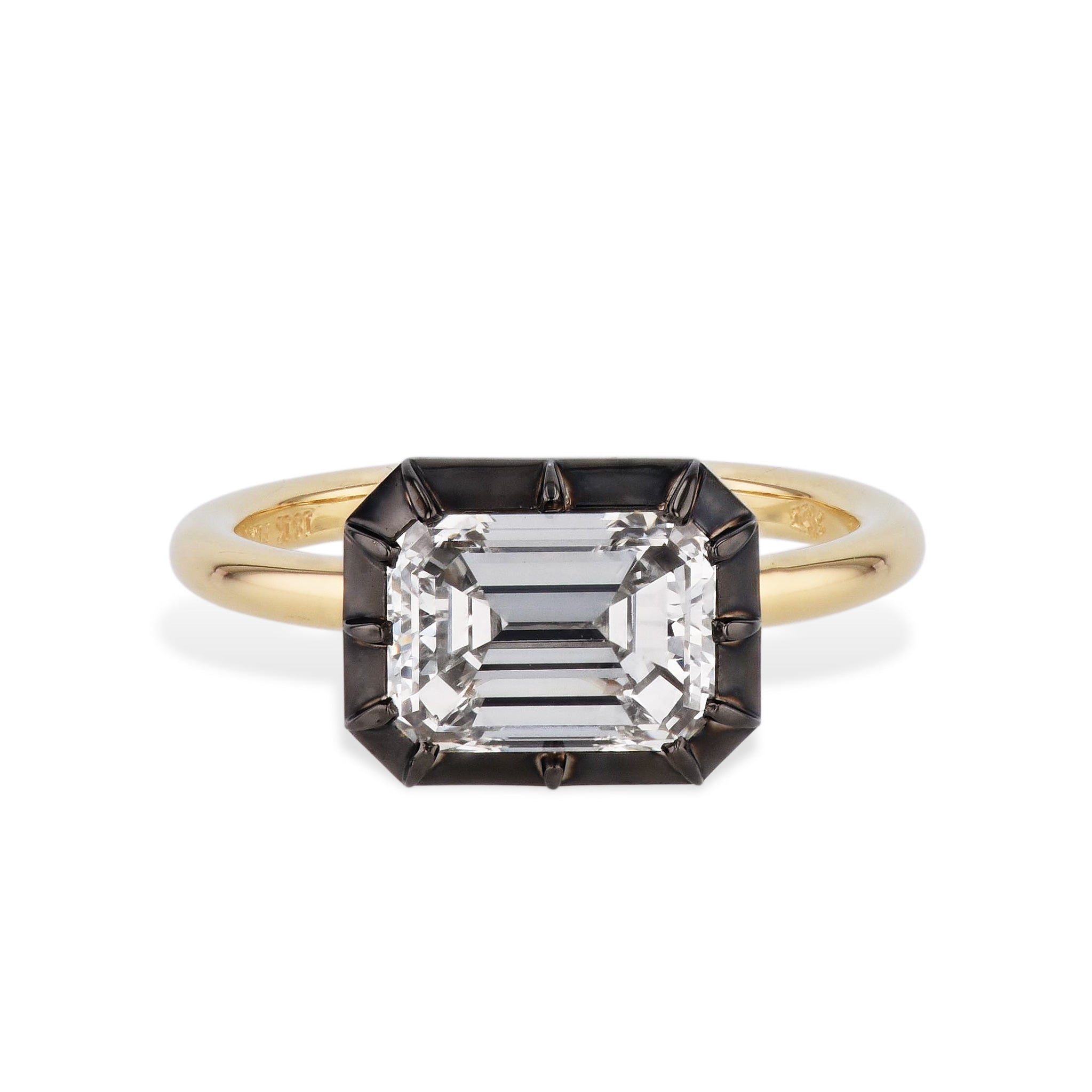 Emerald Cut Diamond Black Ruthenium Engagement Ring Rings H&amp;H Jewels