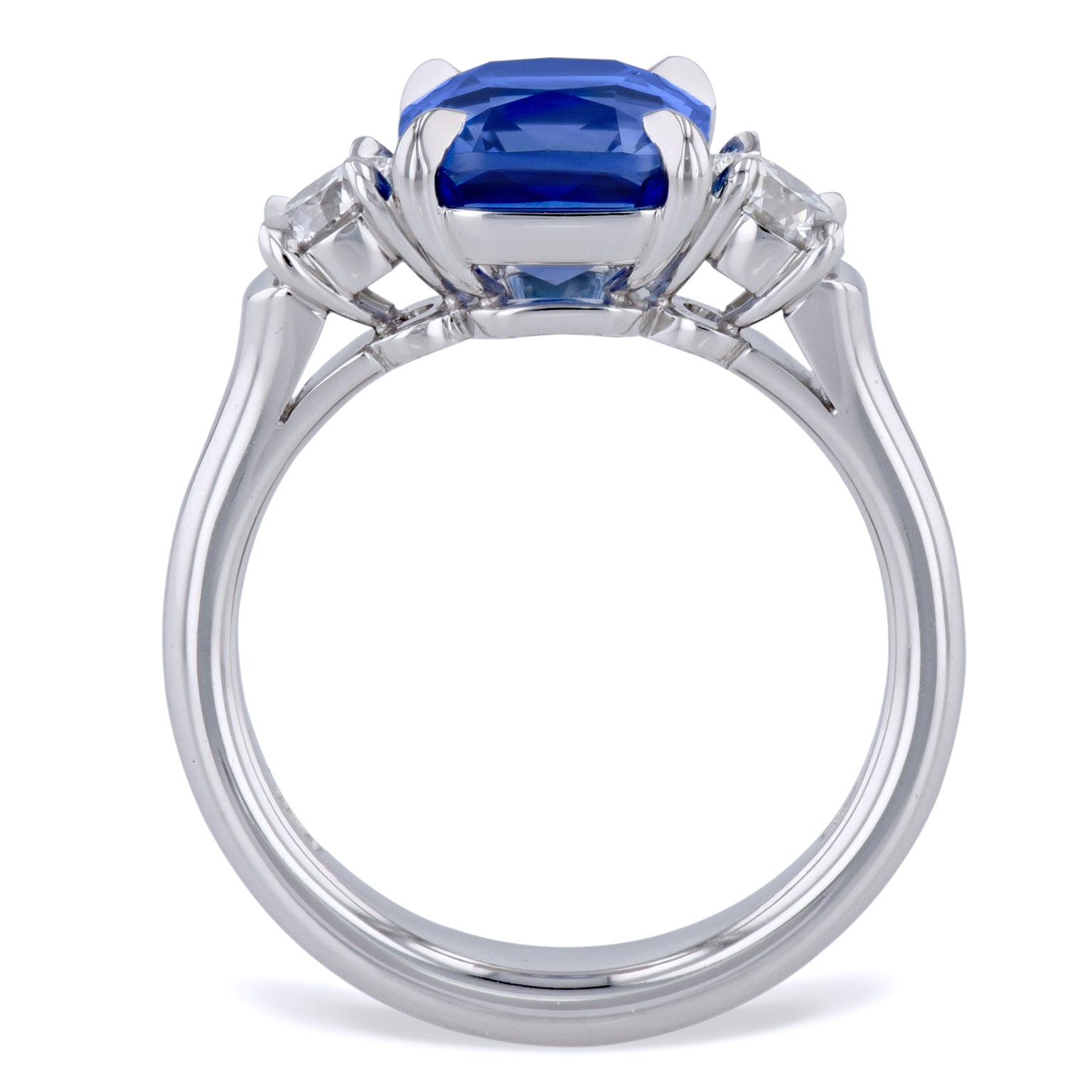 Antique Cushion Cut Blue Sapphire Diamond Platinum Ring Rings H&H Jewels