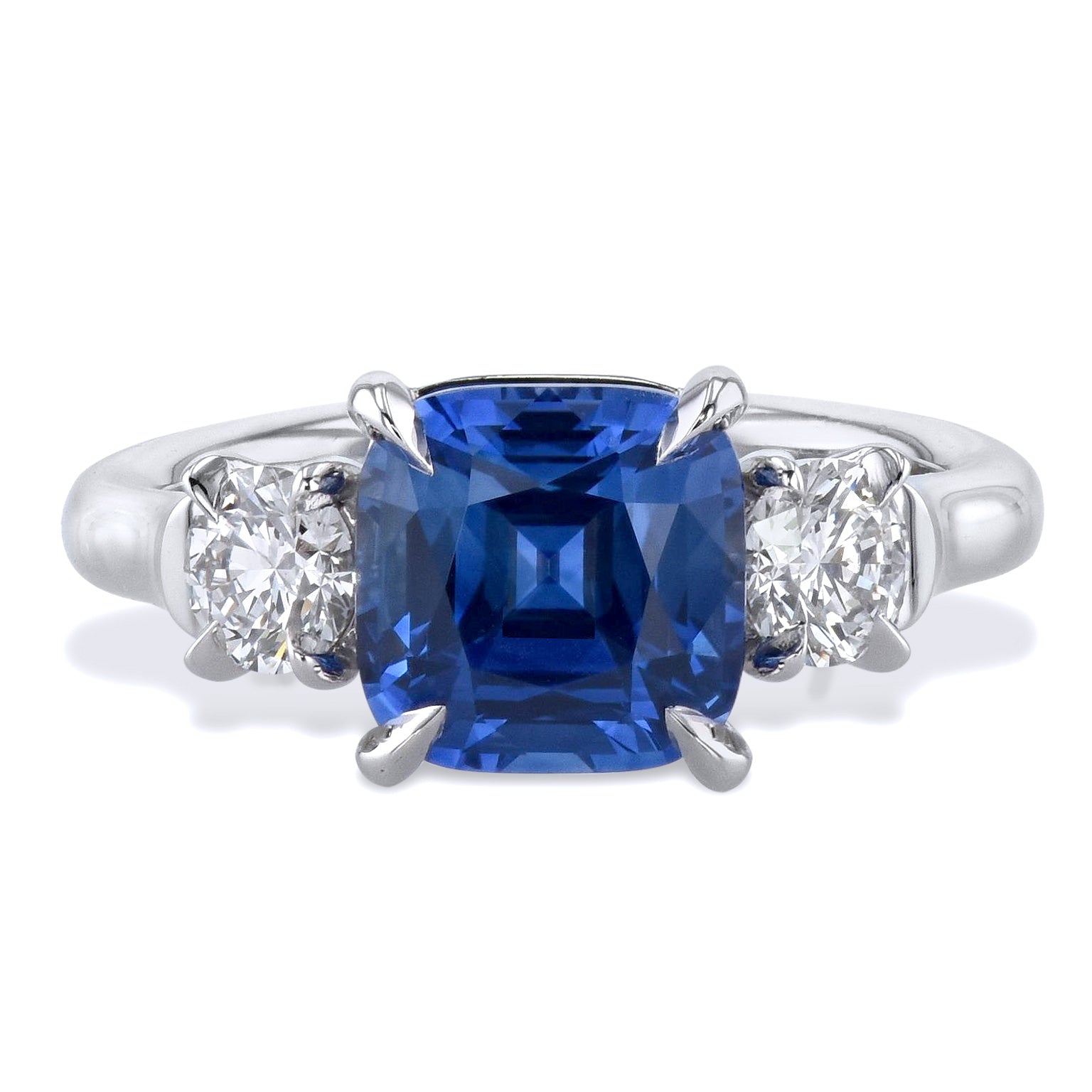 Antique Cushion Cut Blue Sapphire Diamond Platinum Ring