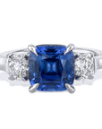 Antique Cushion Cut Blue Sapphire Diamond Platinum Ring Rings H&H Jewels