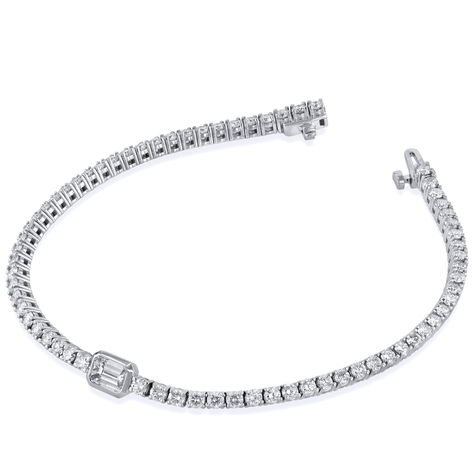 Center Emerald Cut Diamond White Gold Tennis Bracelet Bracelets H&H Jewels