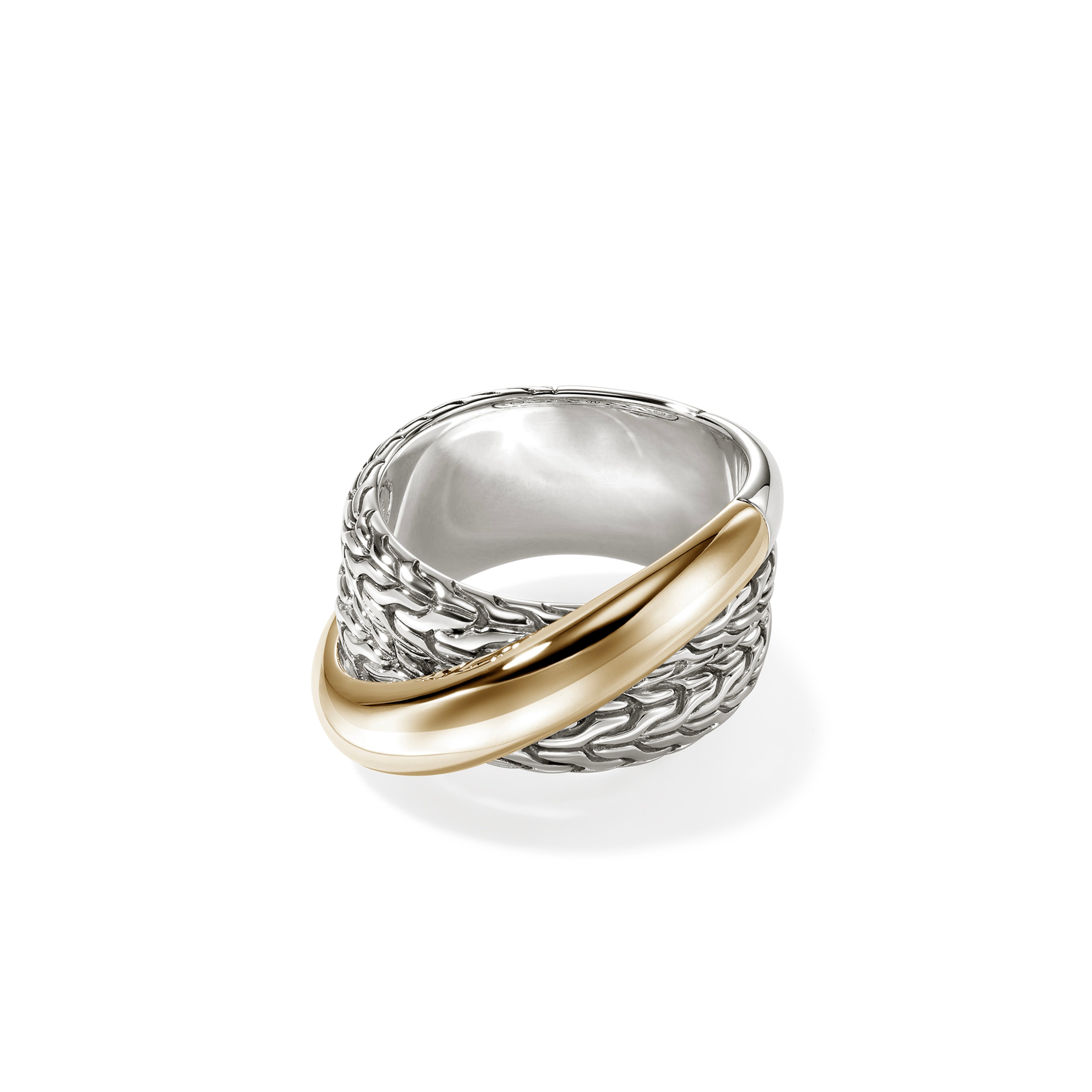 John Hardy JH Essential Crossover Ring – Gold & Sterling Silver