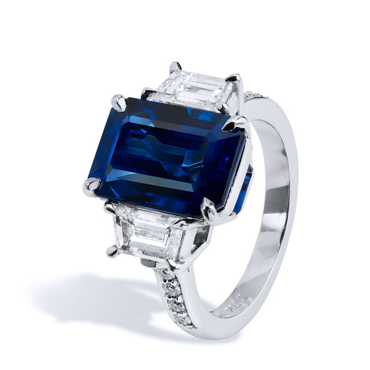 Madagascar Royal Blue Sapphire Diamond Platinum Ring Rings H&H Jewels