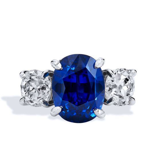 10.16ct Royal Deep Blue Sapphire and Antique Cushion Diamond Ring Rings H&H Jewels