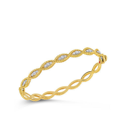 18k Italian yellow gold coil weaved bracelet with FINE diamonds