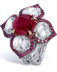 Floral Motif Ruby And Rose Cut Diamond Ring Rings H&H Jewels