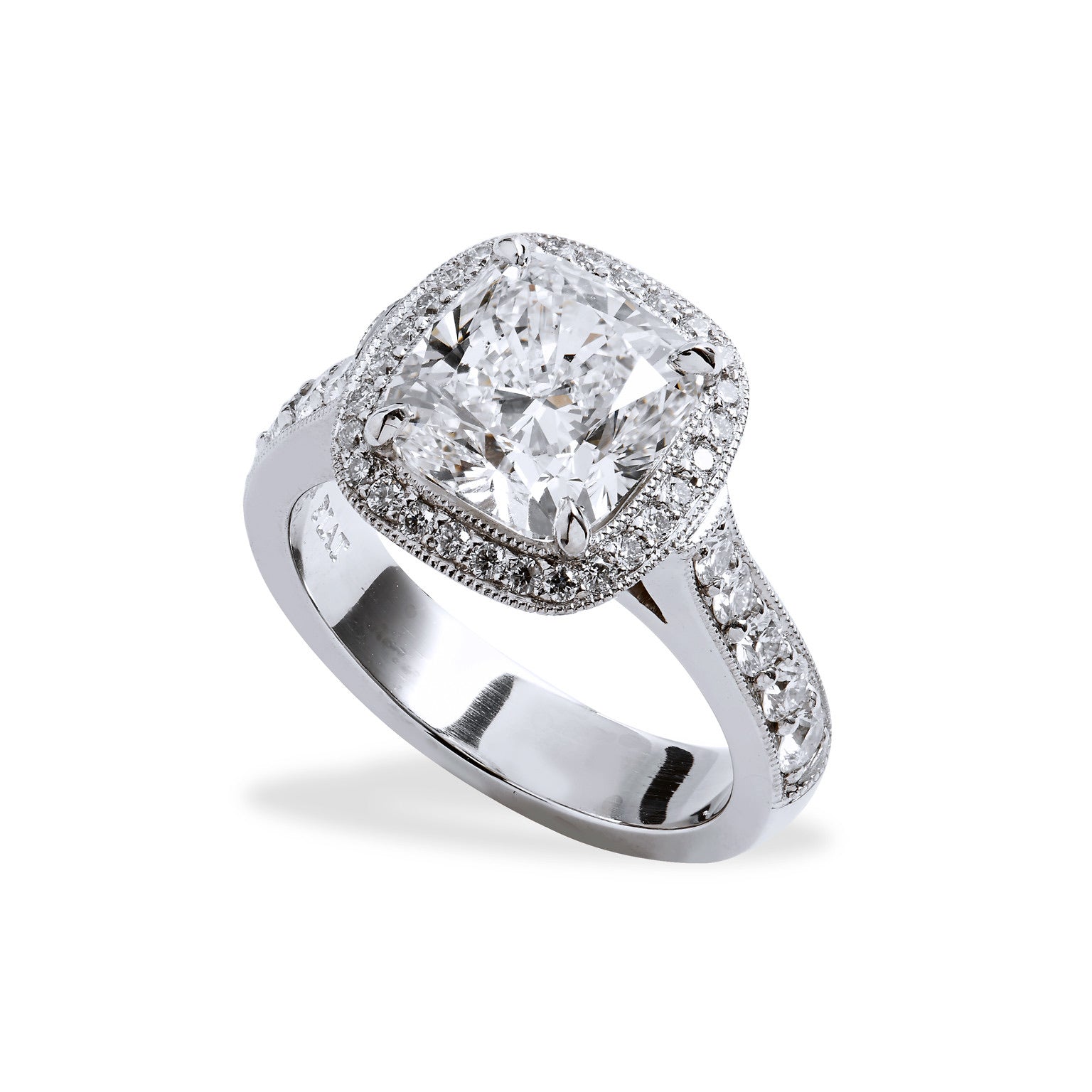 Cushion Cut Diamond Engagement Ring With Pave Diamond Sides Rings H&amp;H Jewels