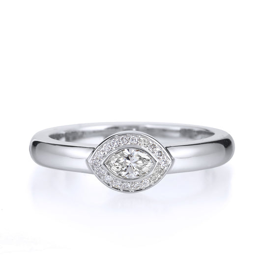 Bezel-Set Marquis Diamond Engagement Ring Rings H&H Jewels