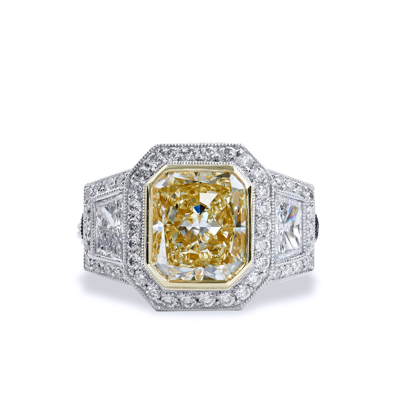 Yellow Diamond And Pave-Set Diamond Engagement Ring Rings H&amp;H Jewels