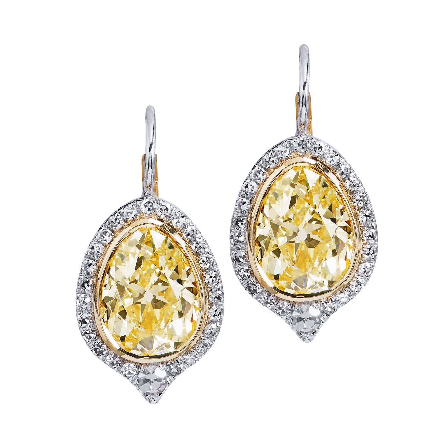 Pear-Shaped Yellow Diamond Lever-Back Earrings Earrings H&amp;H Jewels