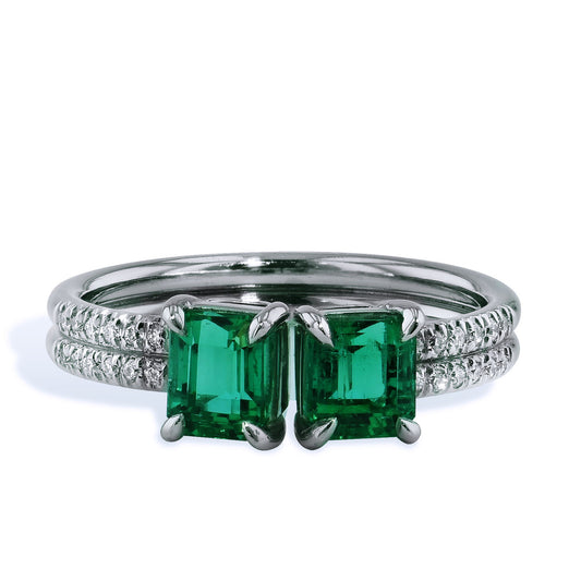 Double Square Emerald Split Shank Ring Rings H&H Jewels