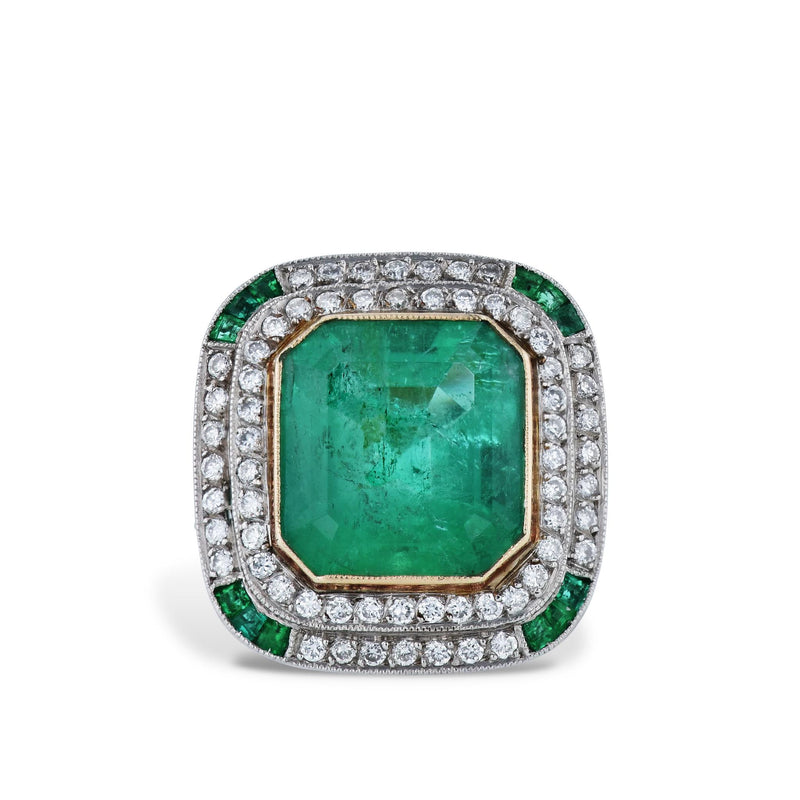 7.44 Carat Colombian Emerald Gold & Platinum Cocktail Ring Rings Estate & Vintage