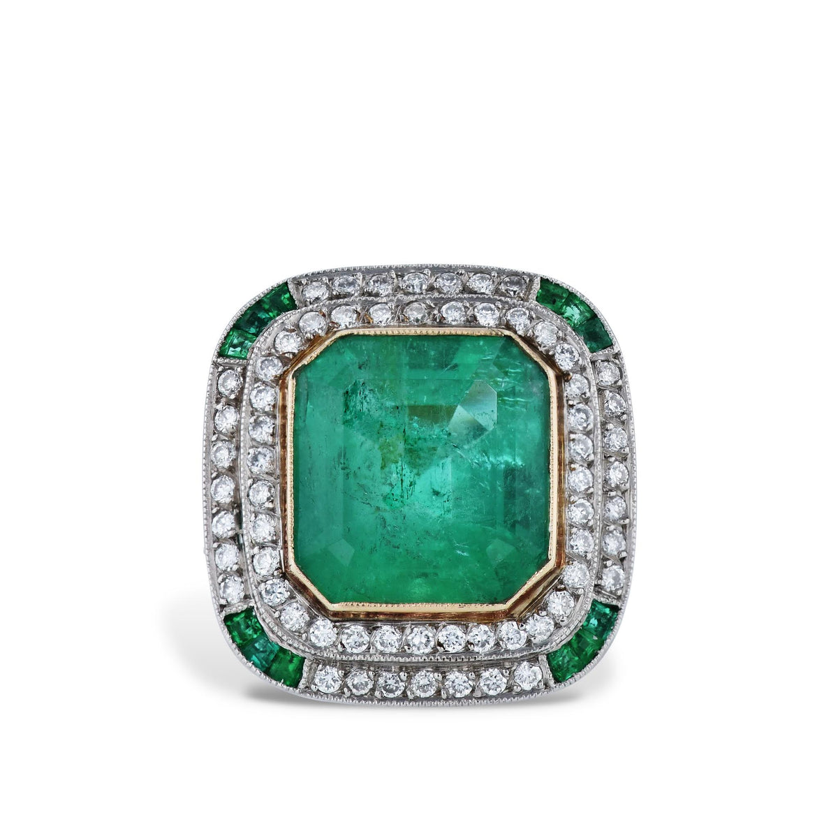 7.44 Carat Colombian Emerald Gold & Platinum Cocktail Ring Rings Estate & Vintage